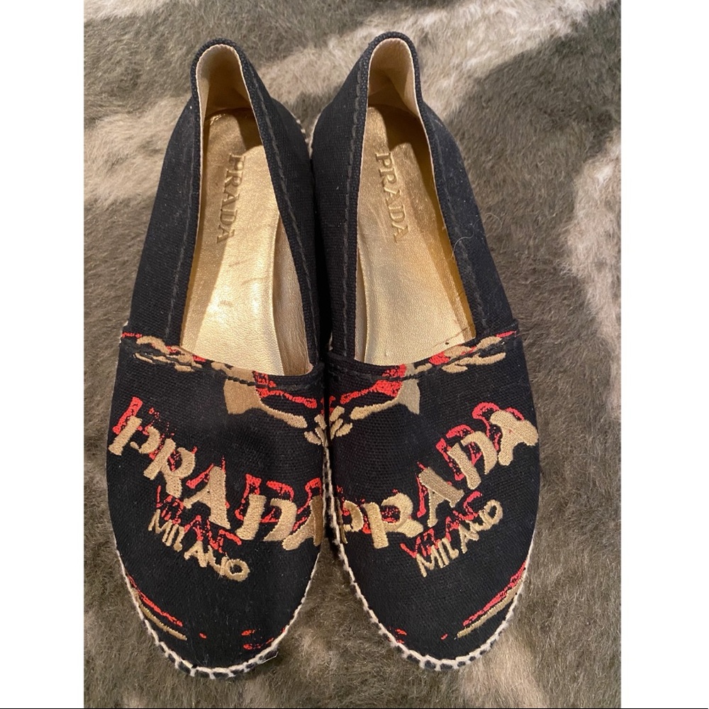 Prada Embroidered Logo Espadrilles